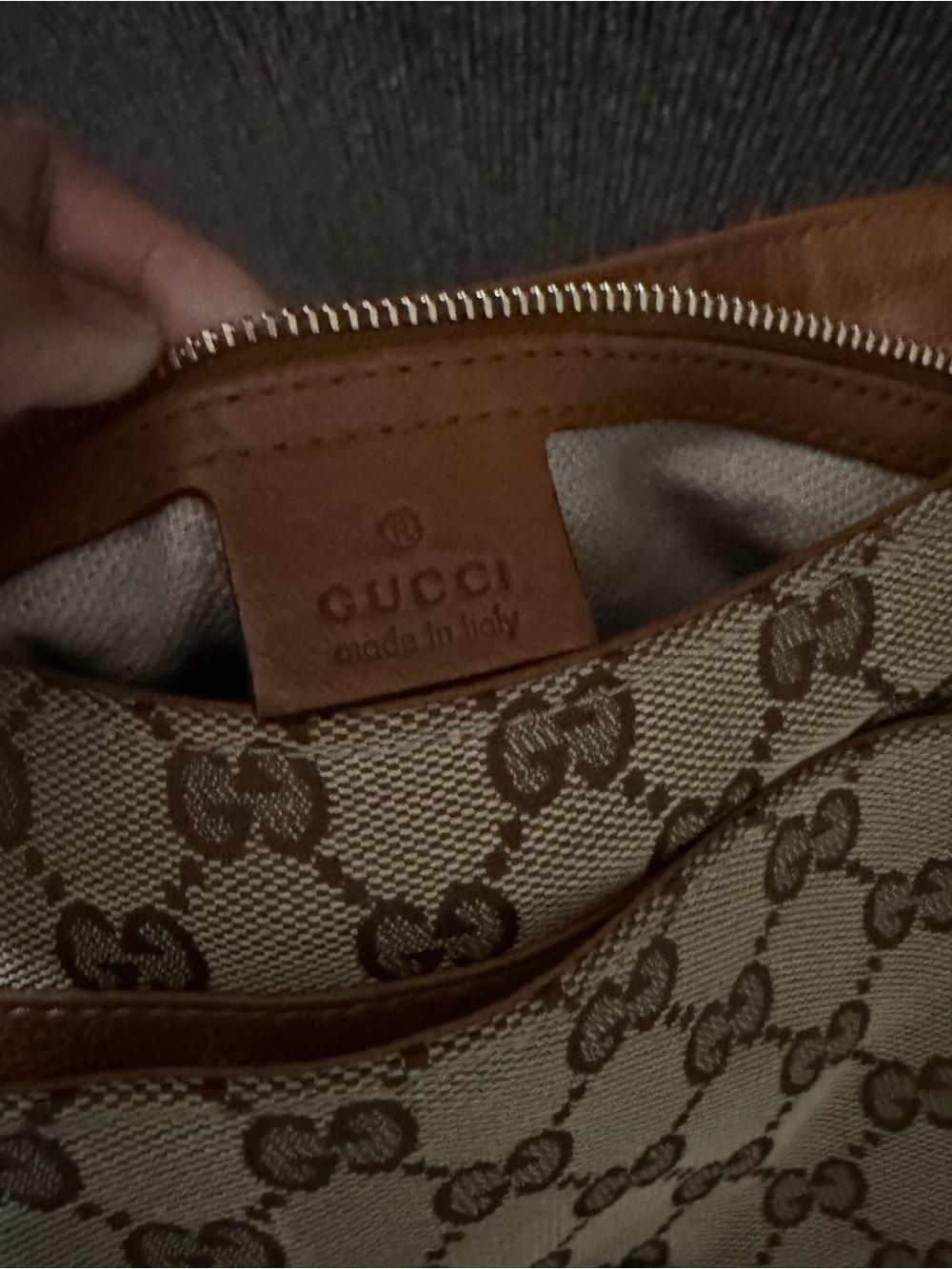 Authentic Gucci Tan/Brown GG Canvas Leather Tassel Shoulder Hobo Bag - Picture 8 of 11